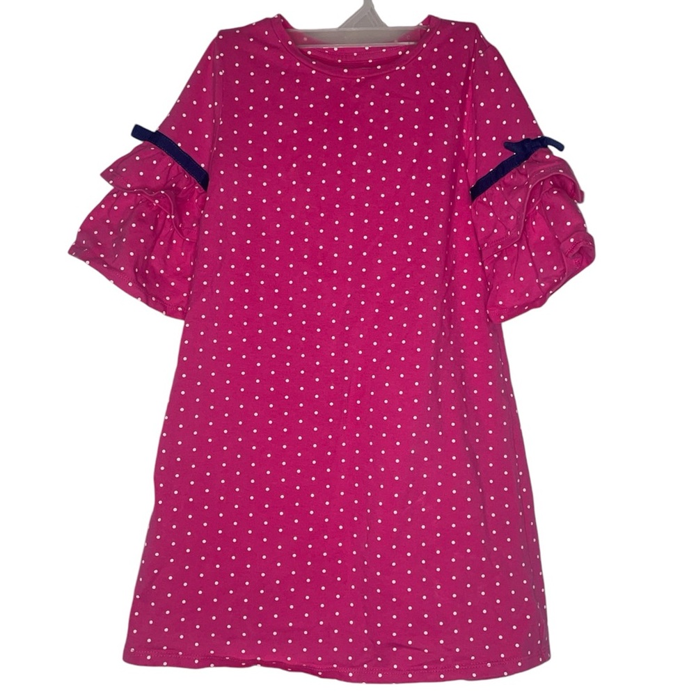 Girls Sz 6 Pink Polka Dot Crown & Ivy Ruffle Sleeve Dress